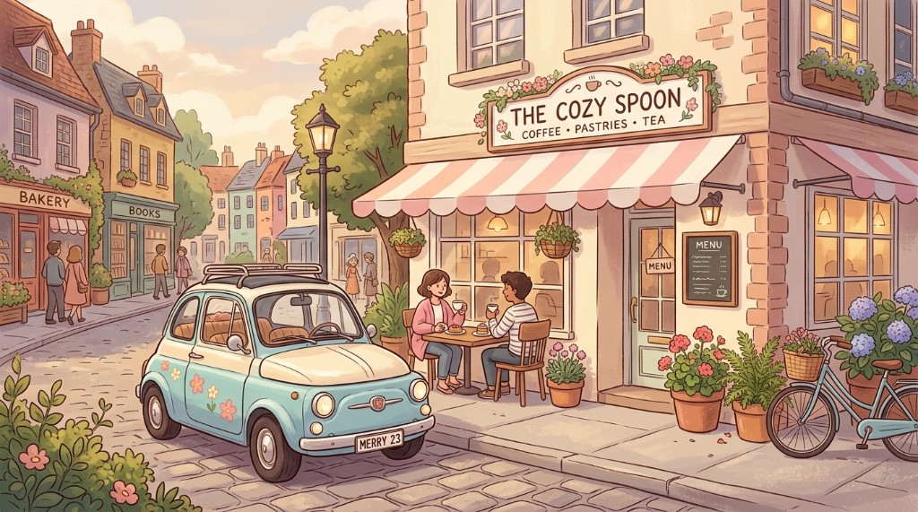 The Cozy Spoon 카페 앞 MERRY 23 번호판 차량