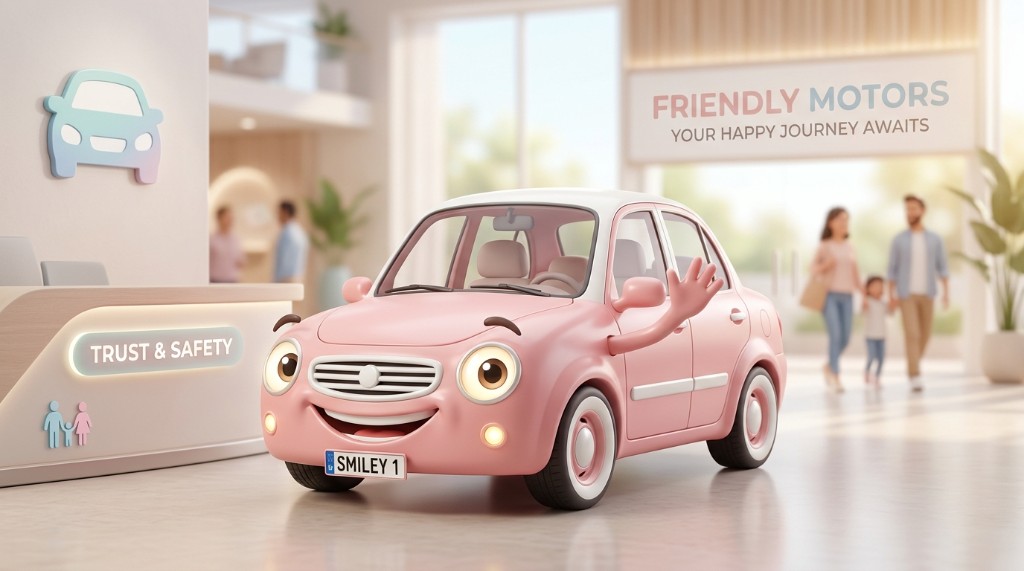 Friendly Motors 쇼룸의 SMILEY 1 캐릭터 차
